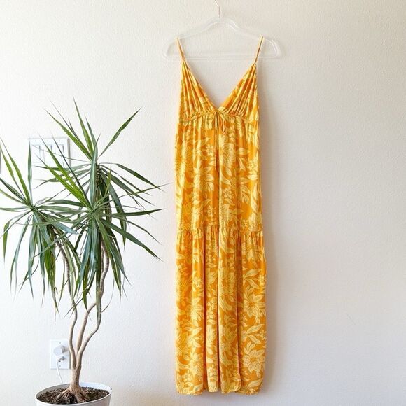 L Space Jenevieve Yellow Floral Maxi Dress Boho Tropical Hawaiian Beach Dress - Picture 3 of 15